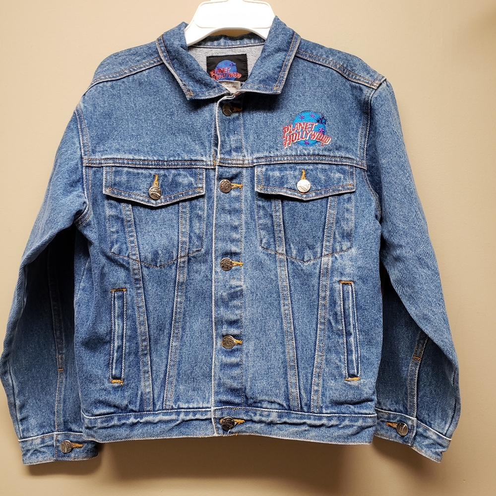 ​VINTAGE 1991 Planet Hollywood Toronto Denim Jacket Youth L Women's Small 90s